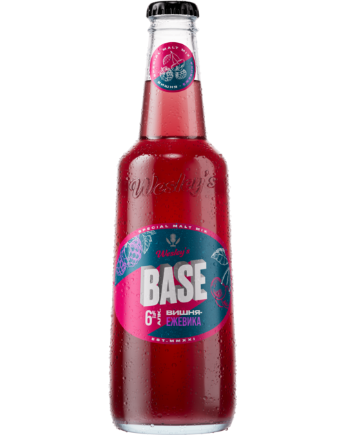 Напиток пивной "WESLEY'S BASE CHERRY-BLACKBERRY" ("УЭСЛИС БЭЙС ВИШНЯ-ЕЖЕВИКА") 6% 0,4л 1/12
