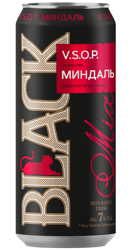 Пивной напиток "Блэк микс  V.S.O.P. со вкусом миндаля"0.45л ж/б 7% 1/12